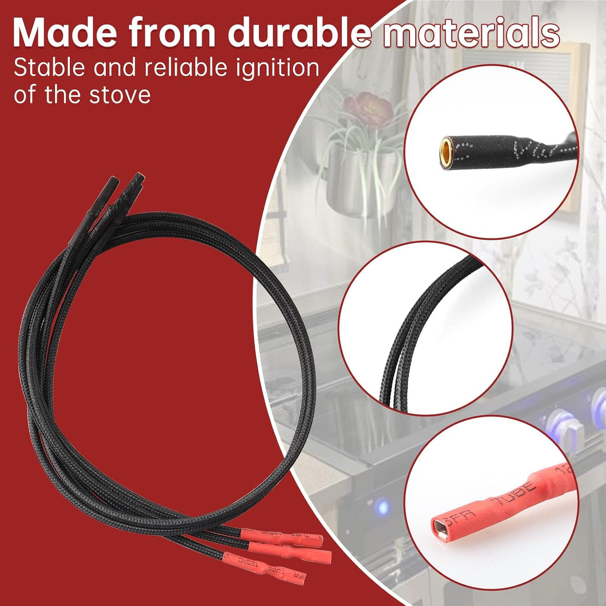 RV Stove Piezo Ignition Wires Replace for Atwood RV Stoves Parts 57553, Fits for Atwood, Wedgewood, Dometic, Suburban, Magic Chef Etc 3 Burner RV Stoves(Ignitor Wires 22” Long 3 Pack)