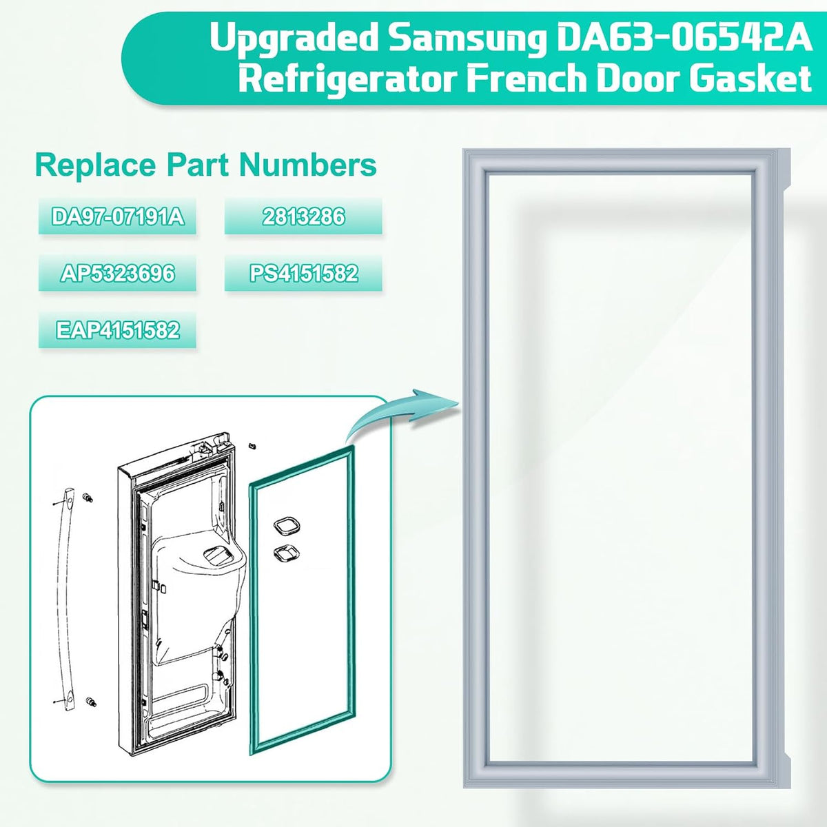 Upgraded DA63-06542A Refrigerator Door Gasket Compatible with Samsung Refrigerator Door Seal DA97-07191A AP5323696 Fridge Door Gasket Seal for Samsung RF263TEAESR RF260BEAESR RF263BEAESR RF265BEAESR