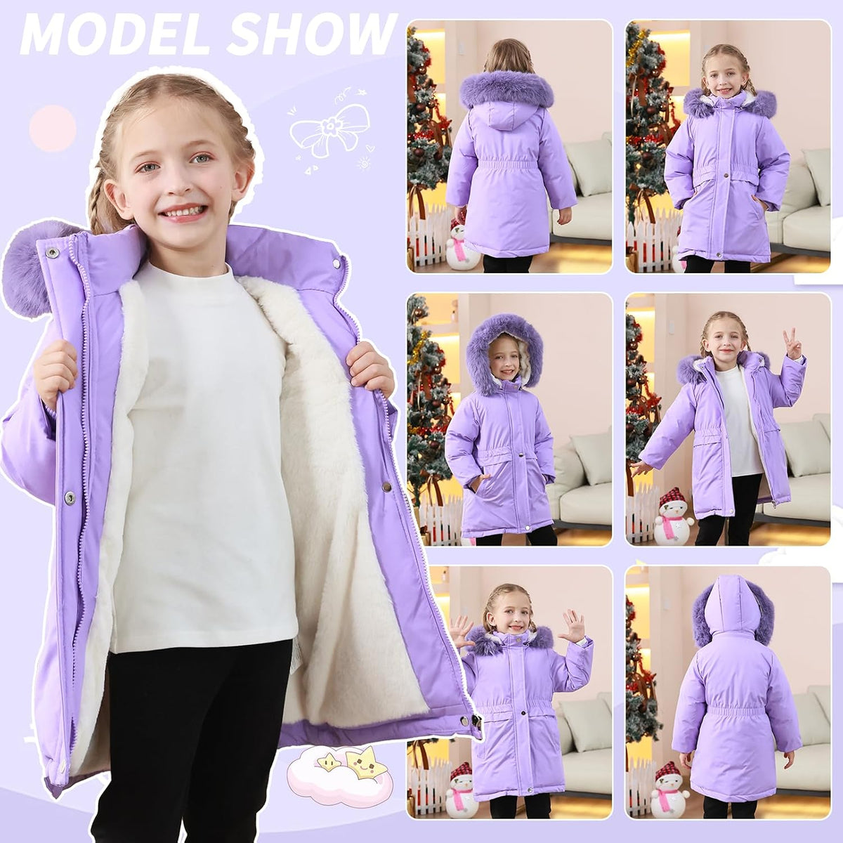 5-12 Years Girls Winter Coat Long Puffer Jacket Outwear Warm Quilted Coats Parka Kids Removable Hood Fleece Inner