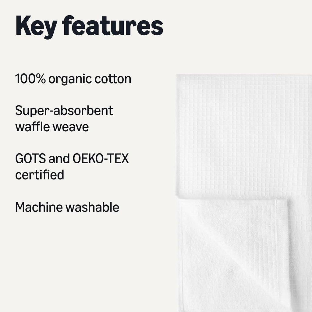 Organic Cotton Waffle Weave Kitchen Dish Towels, Ultra Absorbent, Quick Drying, Lint-Free, 15 x 25 inches, 6-Pack