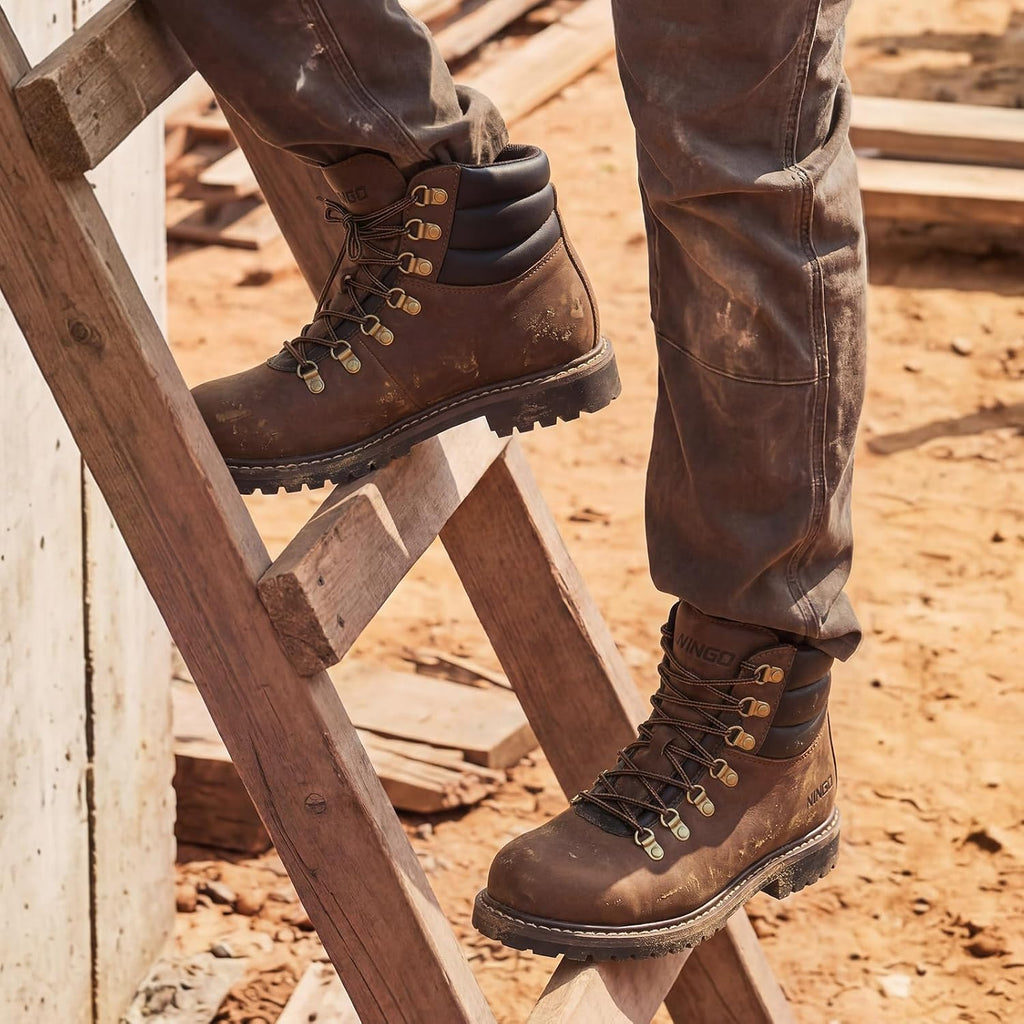 Steel Toe Work Boots for Men Durable Crazy Horse Leather Safety Boots | Goodyear Welt Non Slip EH Rated Sole, Water