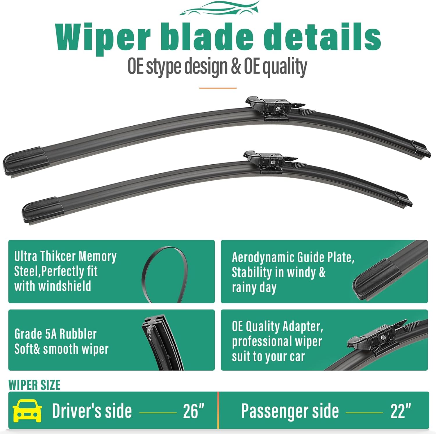 26" 22" 11" Windshield Wiper Blades Replacement for Ford Explorer 2011 2012 2013 2014 2015 2016 2017 2018 2019 2020