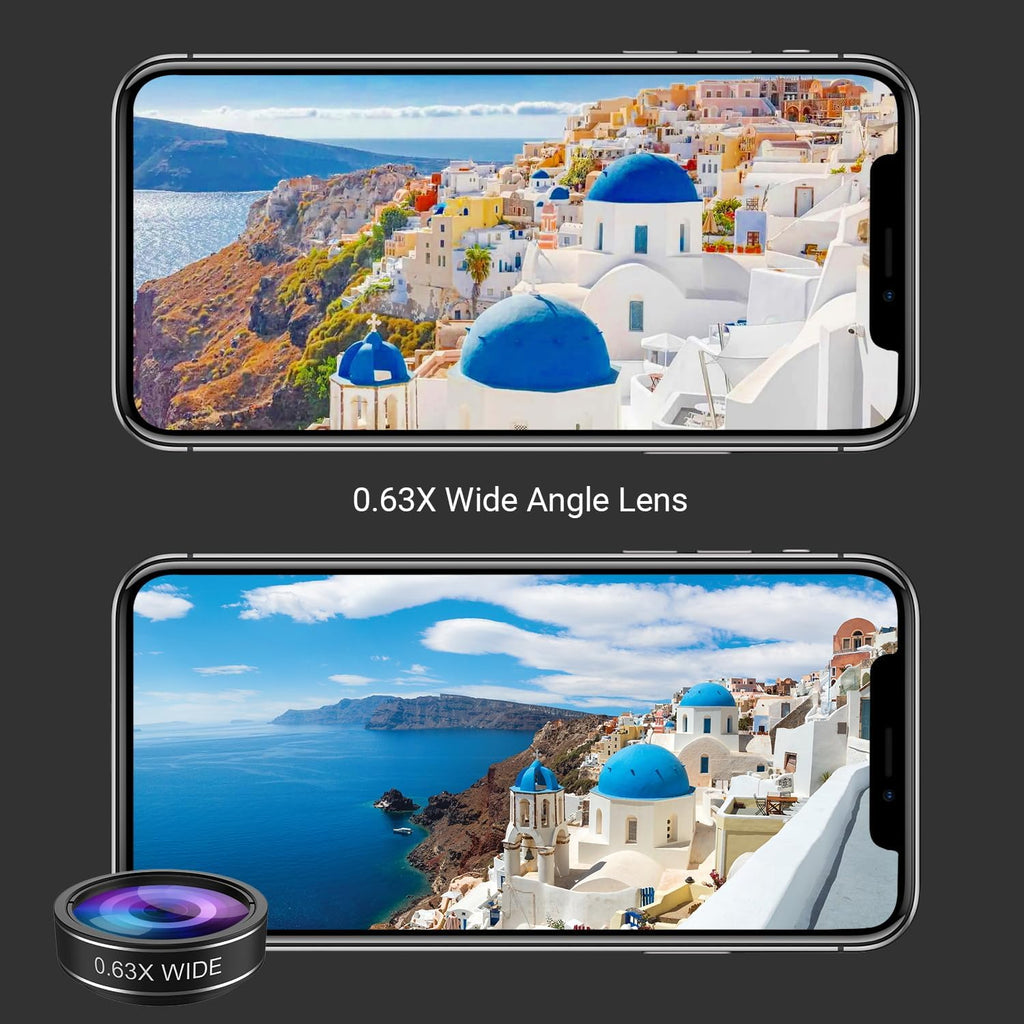 5 in 1 Phone Camera Lens Kit -0.63X Wide Angle Lens & 15X Macro Lens+190°Fisheye Lens/CPL + 2X Telephoto Lens