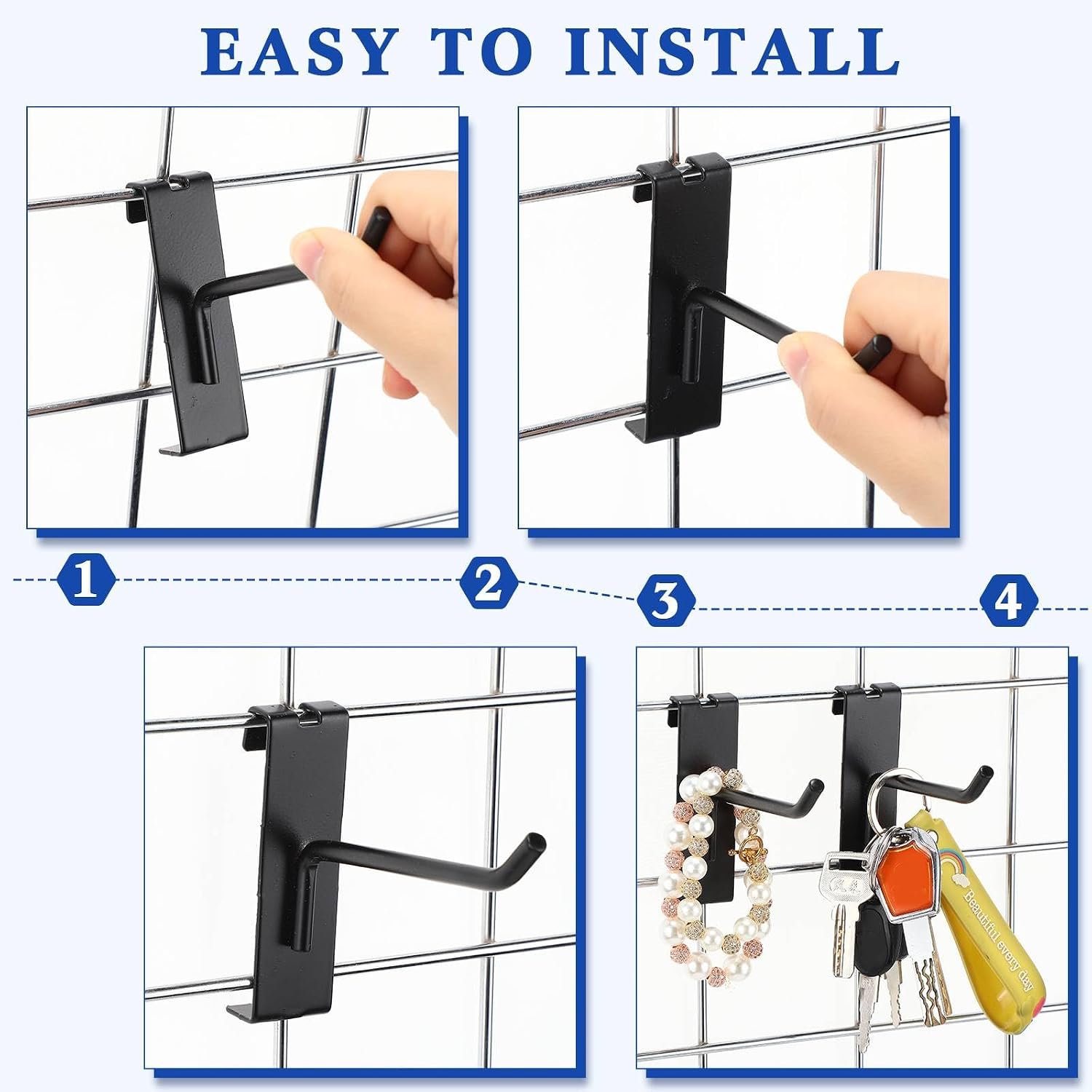 100 Pcs Gridwall Hooks Accessories 2/4/6 Inch Metal Grid Wall Hangers Display Hooks for Retail Garage Shop Commercial