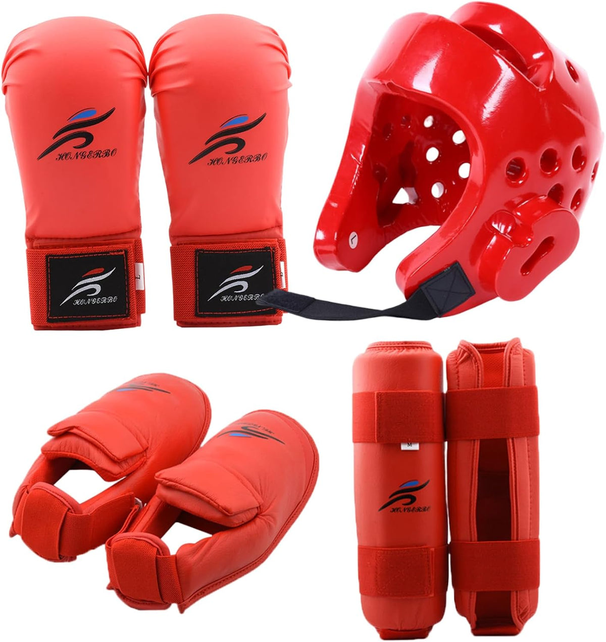 Karate Sparring Gear Protective Polyester Taekwondo Sparring Gear Includes 1Pc Helmet, 1 Pair Gloves & 1 Pair Leg