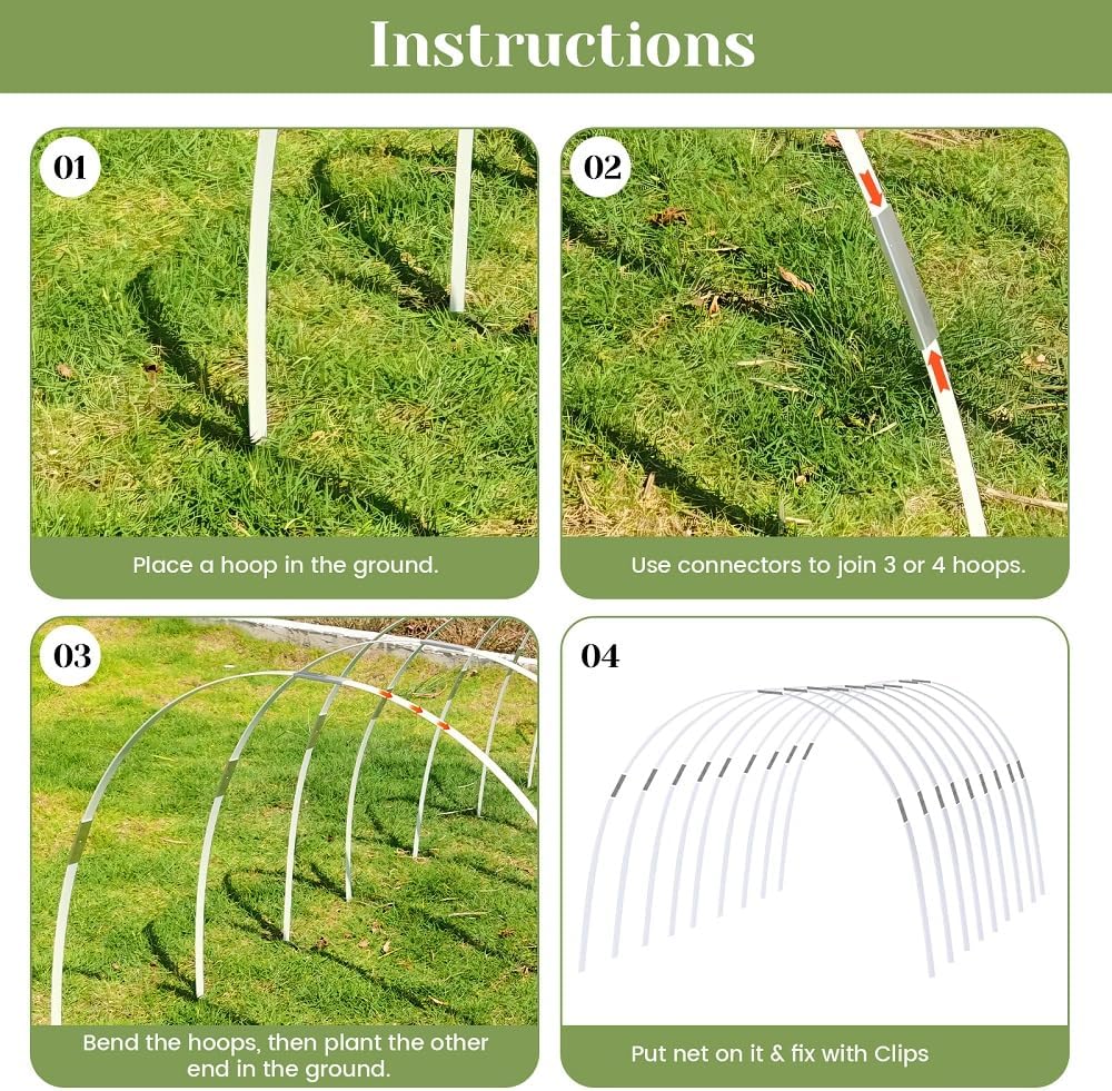 Greenhouse Hoops 20pcs, Garden Hoops for 1-3.5ft Wide Raised Bed, 5 Sets of 5.6ft Long Super Bendable Fiberglass