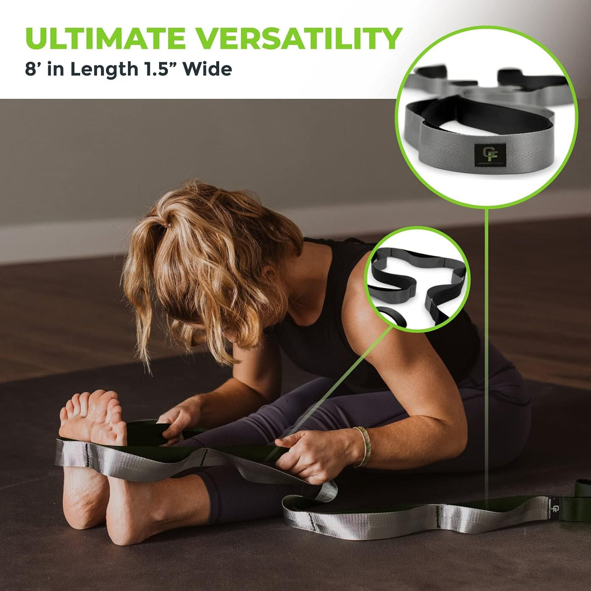 Physical Therapy Yoga Stretch Strap with 12 Loops, 1.5 Inch Wide, 8 Ft Long