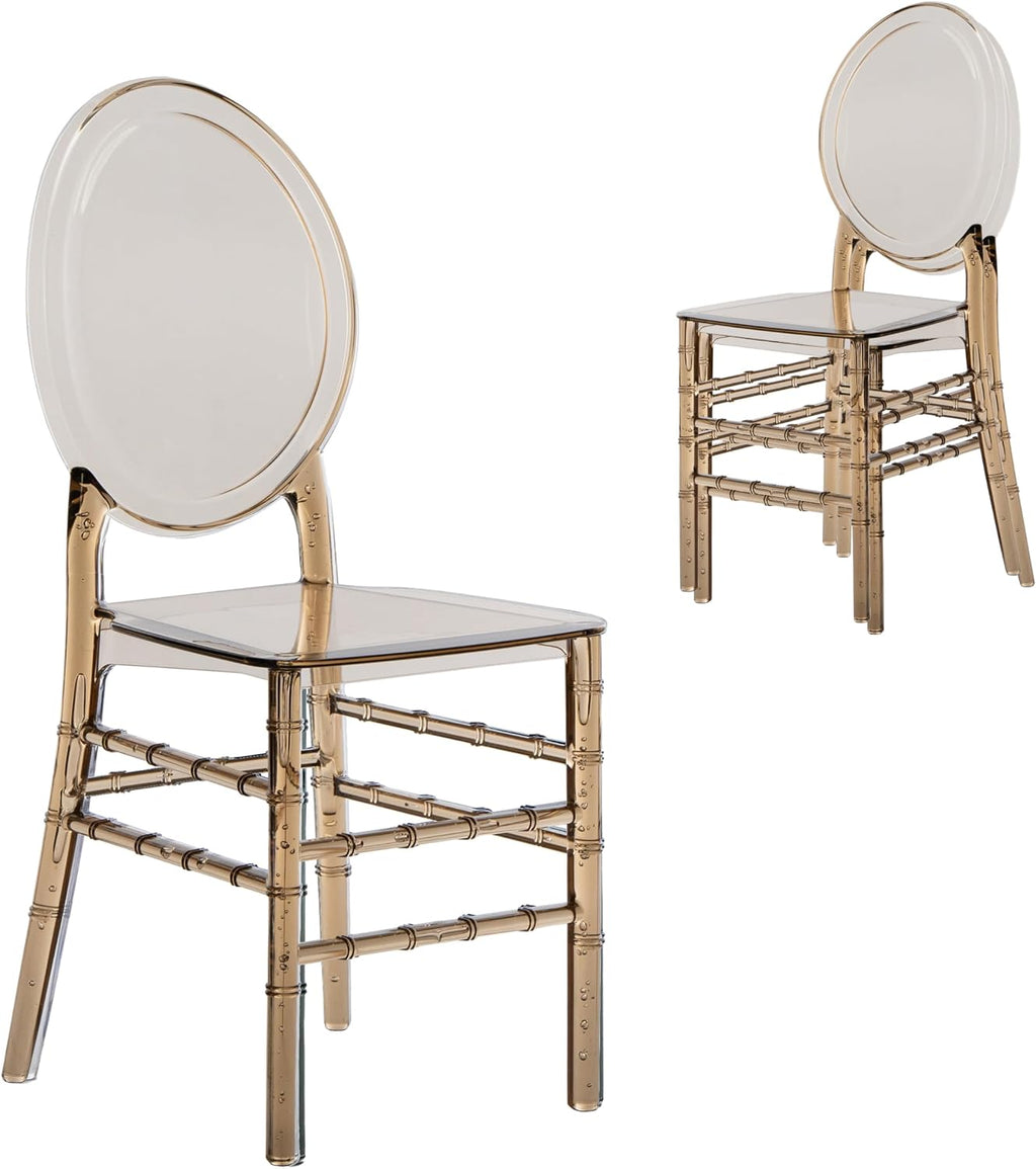 Chiavari Ghost Chairs, Stackable Acrylic,Modern,Set of 2, Amber