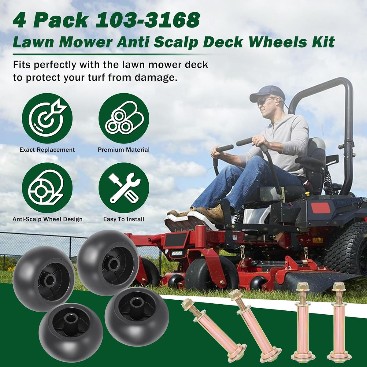 CheeMuii 4Pack Lawn Mower Deck Wheels Kit for 022-5234-98 103-4051 103-7263