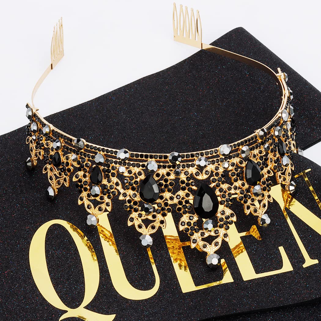 "BIRTHDAY QUEEN" Sash and Tiara for Women Crystal Tiara and Satin Kit for Girl Rhinestones Crown with Comb Glitter