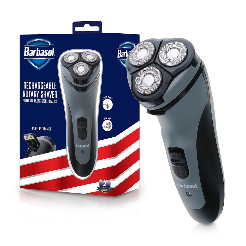Barbasol Rotary Shaver, Rechargeable Electric Rotary Shaver with Stainless Steel Blades, Pop-Up Trimmer, Wireless