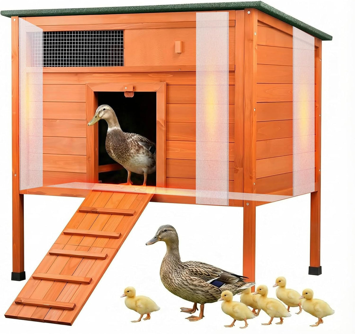 Insulated Duck Coop Warm Duck House for Outside with Larger Windows