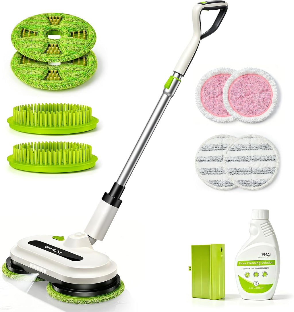 Cordless Electric Floor Scrubber & Mop with Cleaning Solution | Detachable Battery, Floor Scrubber Machine with Spray