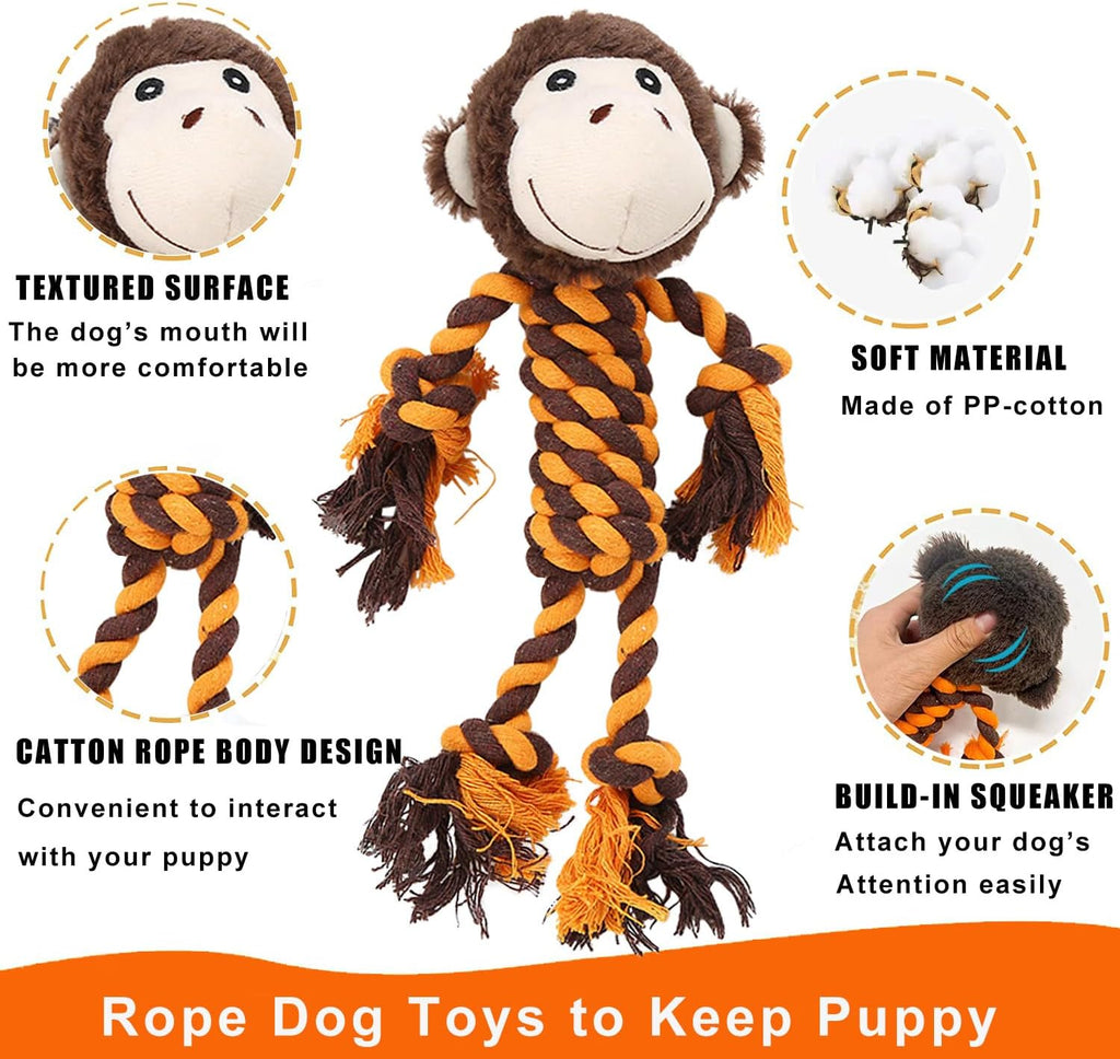 Rope Dog Toys to Keep Them Busy - Tug of War Dog Toys for Boredom Plush Interactive Squeaky Puppy Toys for Small