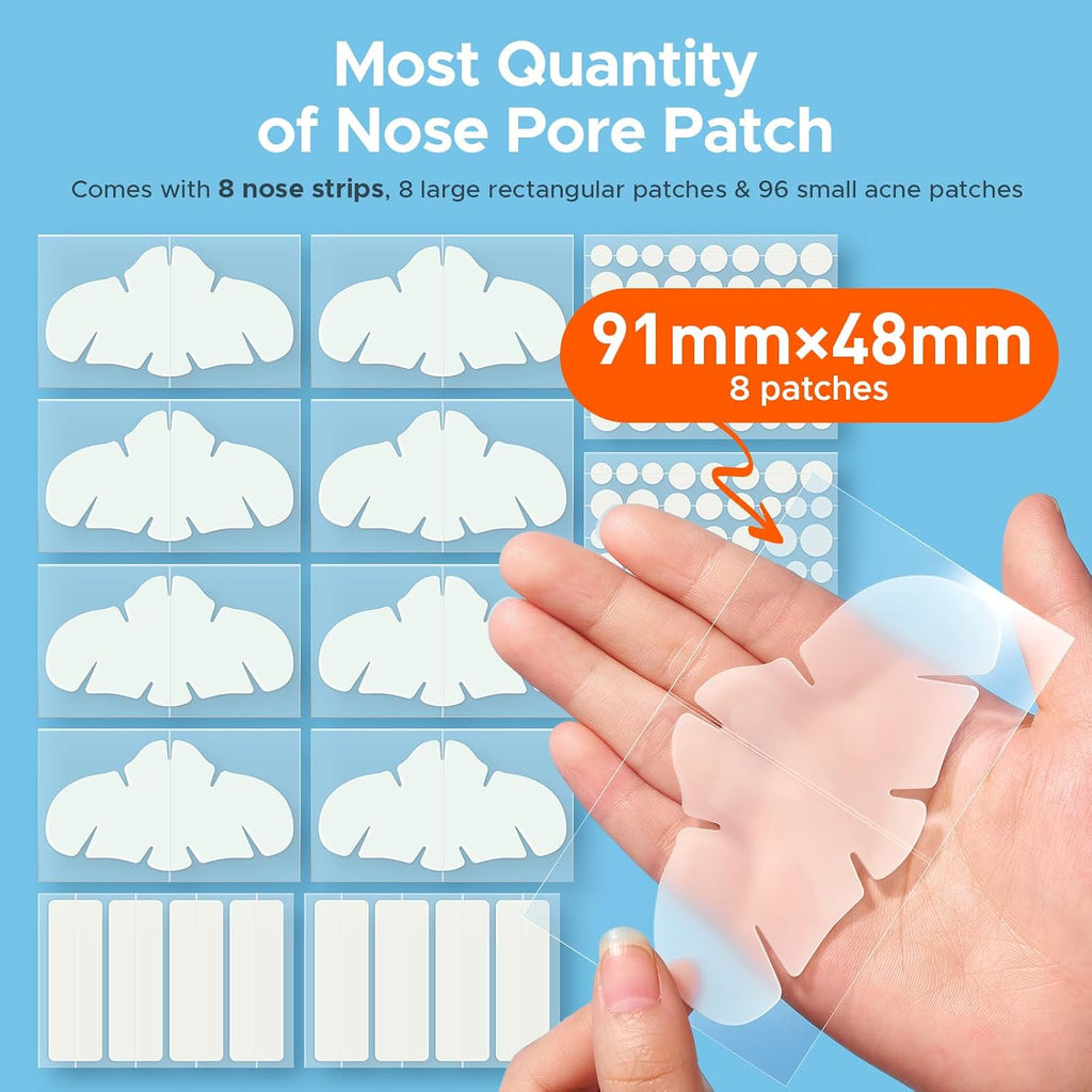 Hydrocolloid Nose Patches, XL Nose Pore Strips 91 x 48 mm, Large Hydrocolloid Acne Pimple Patches for Face, Cover Zit