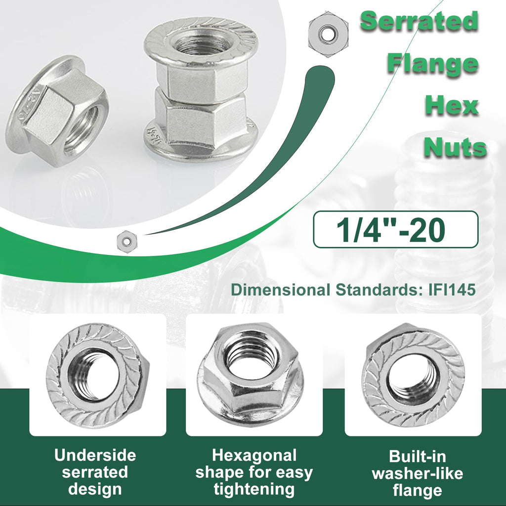 1/4-20 Serrated Flange Hex Nuts for DIY Home Mechanism