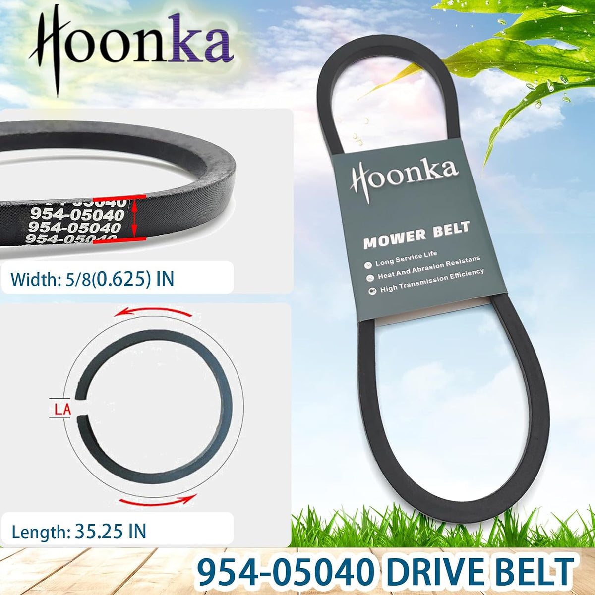 HOONKA 954-05040 954-0241A Upper Drive Belt for MTD Craftsman Troy-Bilt Cub Cadet Yard Machines Huskee Lawn Mower/Tractor (5/8" x 35-1/4") Replaces 954-0241 754-0241A 754-0241 754-05040