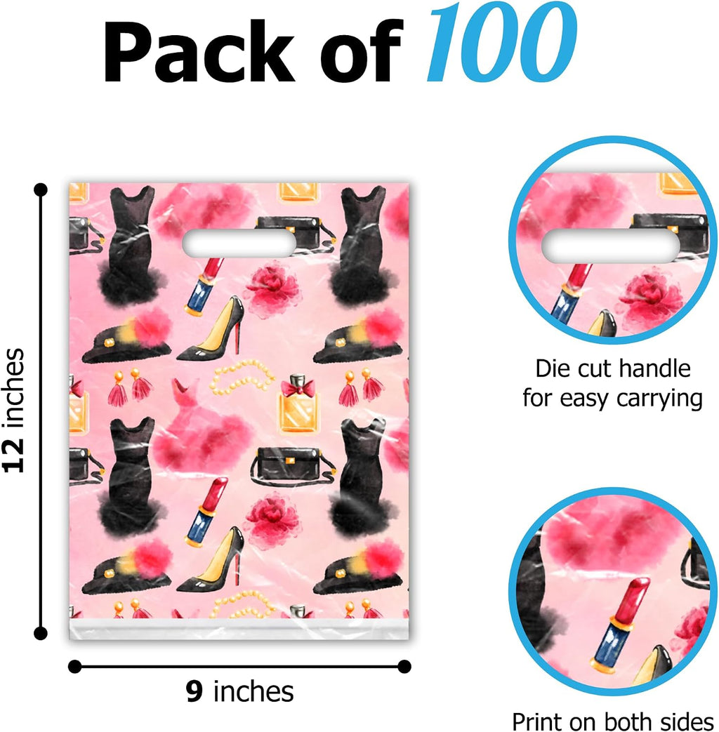 9x12 100 Count Fashion Makeup Boutique Designer Retail Merchandise Bags with Die Cut Handles Premium Printed Shopping