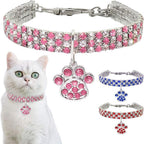 Pet Collar with Diamonds, Adjustable Crystal Diamond Elastic Heart Claw Pendant Wedding cat and Dog Small pet