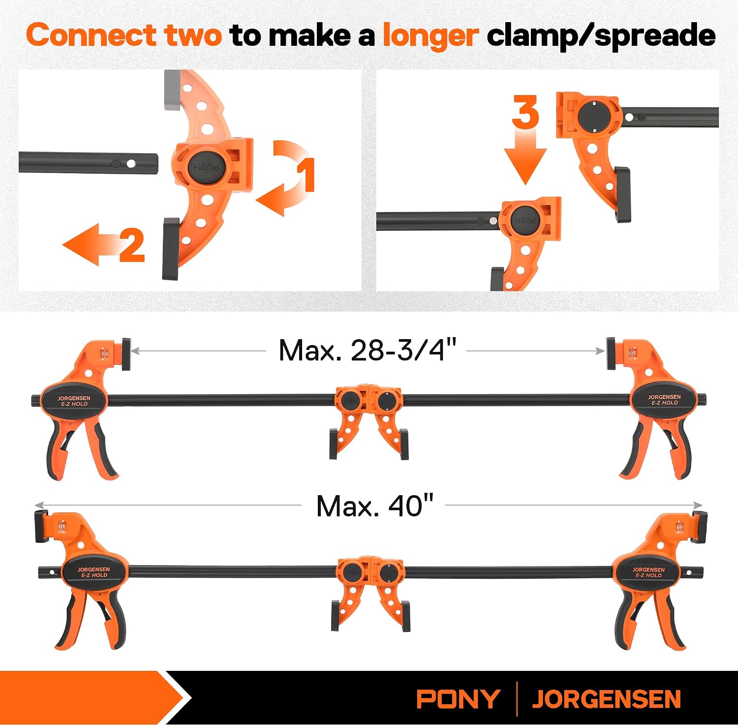 JORGENSEN E-Z Hold 2-Pack 12" 300LBS Load Indicator Woodworking Bar Clamps | Expandable Clamp/Spreader, One Handed, F