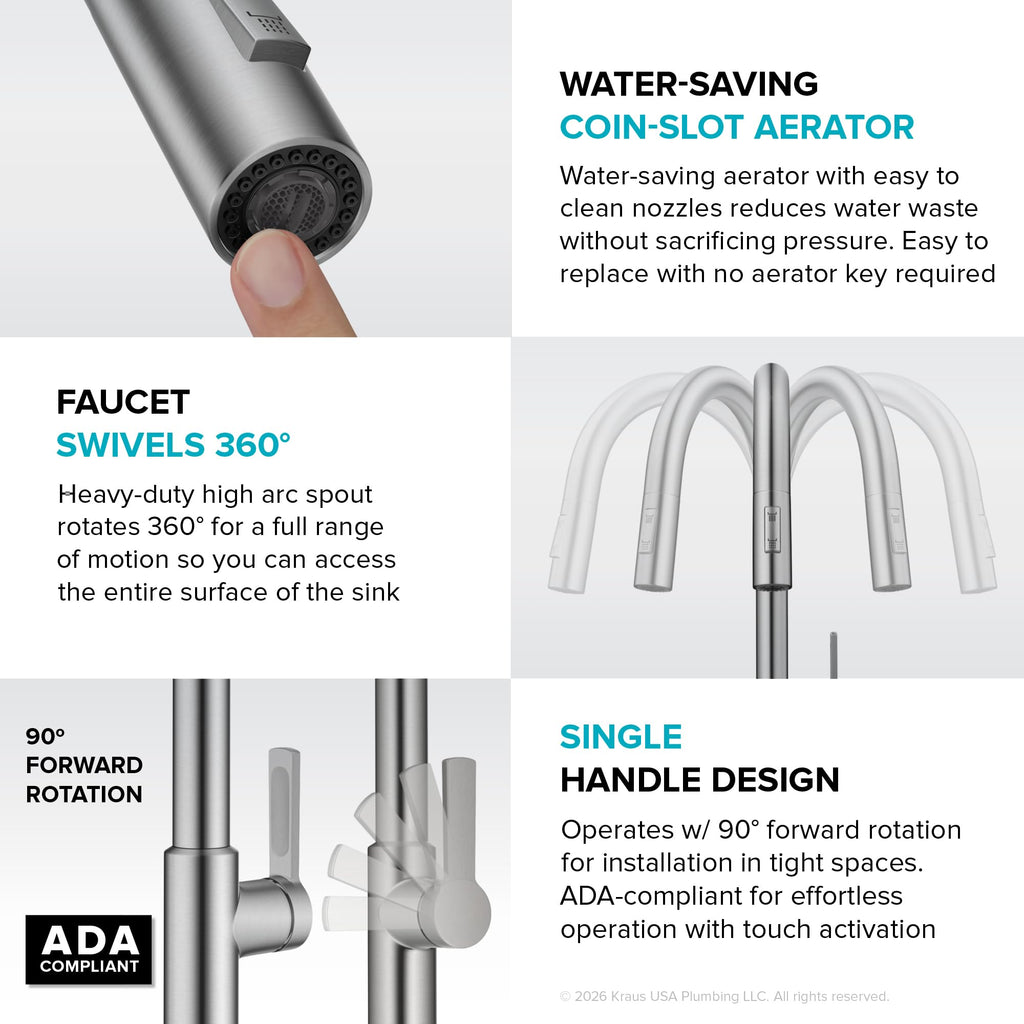 Oletto Touch Kitchen Faucet w/Pull Down Sprayer, Spot-Free Stainless