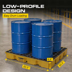 Square 4 Drum Spill Containment Pallet with Drain, Made in USA,Yellow