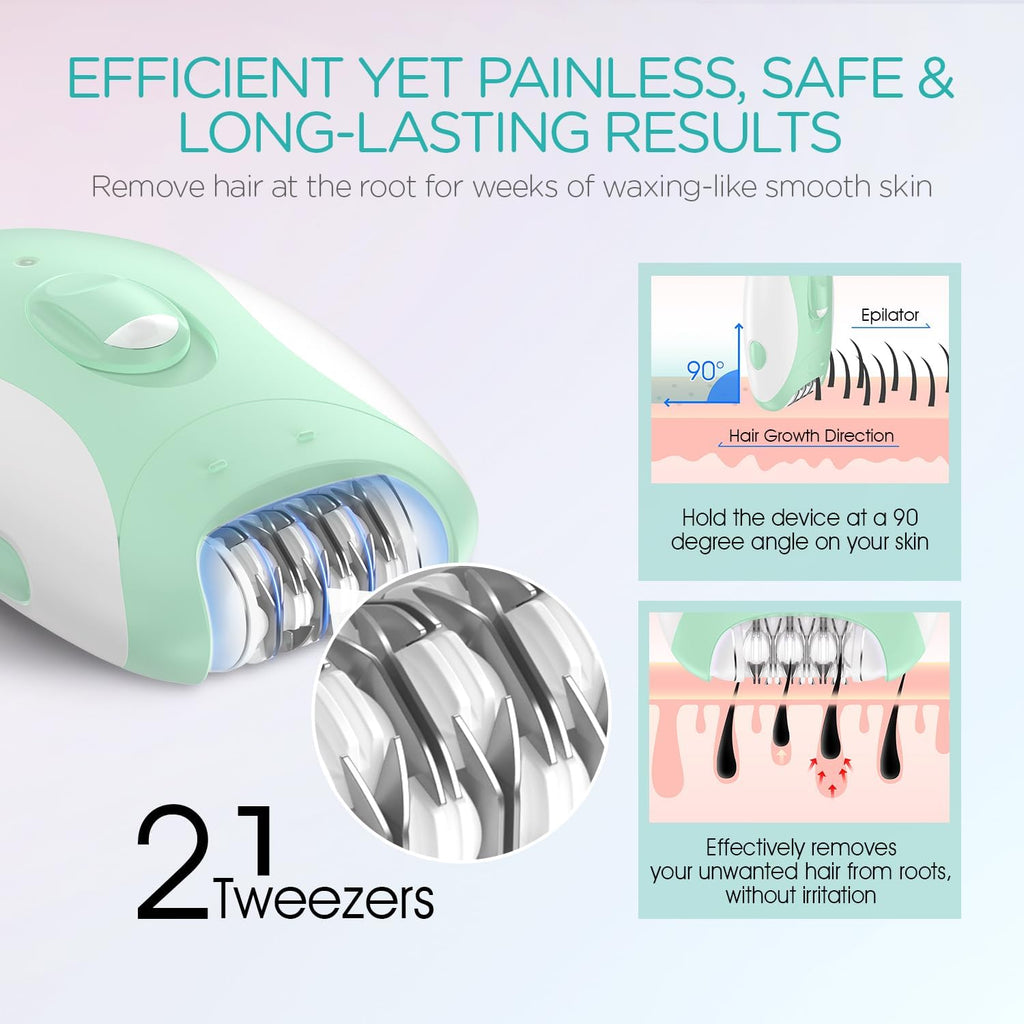 Epilator for Women-Cordless Epilators Hair Removal for Body HR310 | 4-in-1 Electric Razor Hair Remover, 21 Tweezers