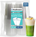 Clear Plastic Cups [100 Pack - 20 oz] Disposable Cups for Iced Coffee, Smoothie, Milkshake, Cold Drinks