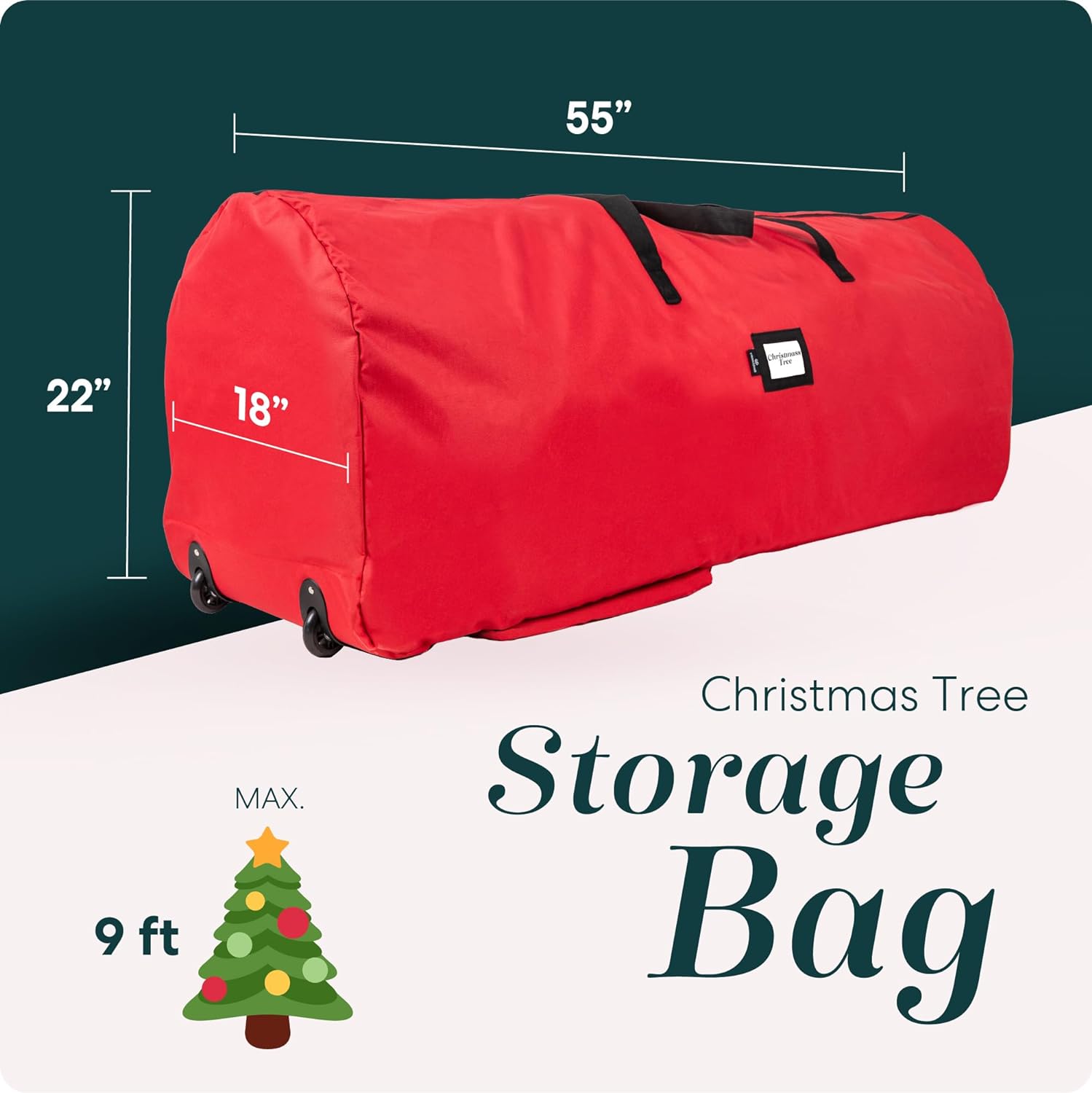 Christmas Tree Storage Bag with Wheels - 600D Oxford, 9 Ft | Waterproof, Dual Zippers, Reinforced Handles, Xmas