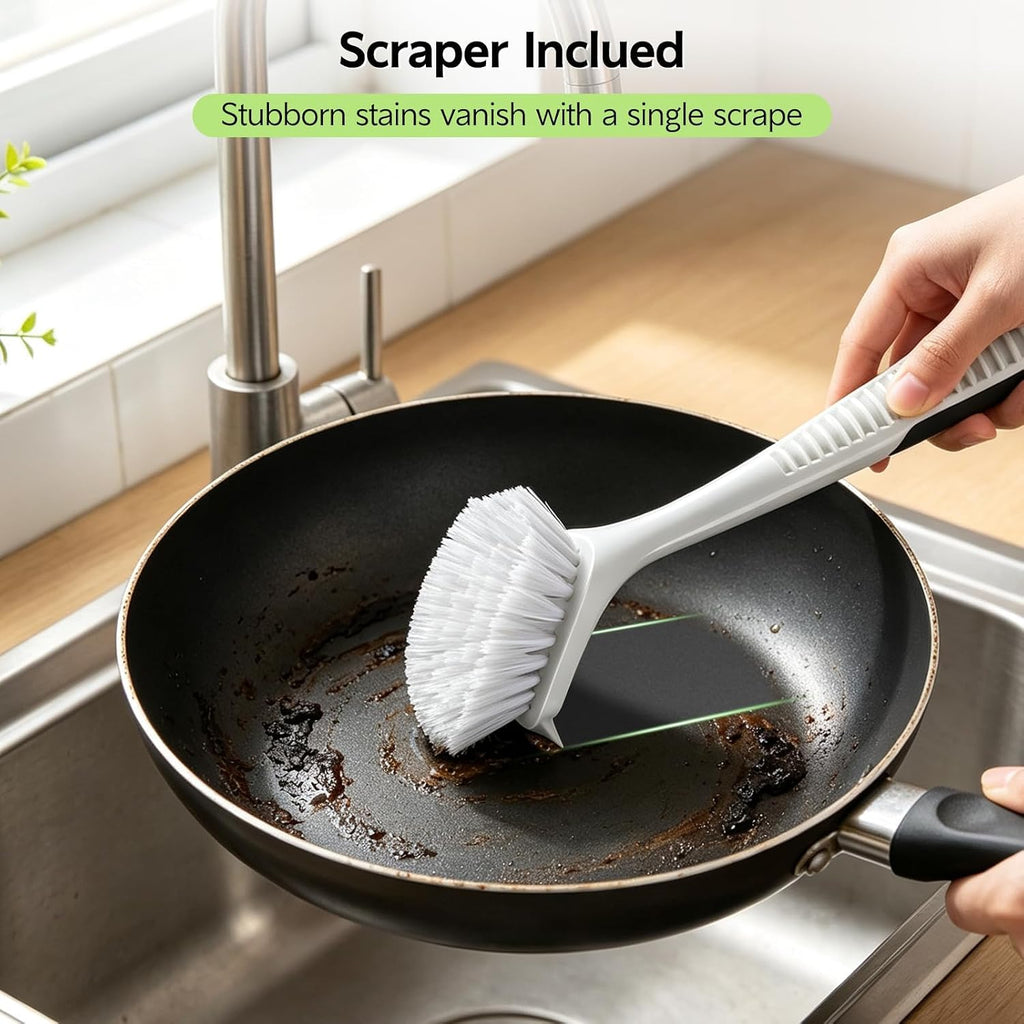 Dish Brush with Handle Suction Cup Kitchen Scrub Brush 3 Pack Black