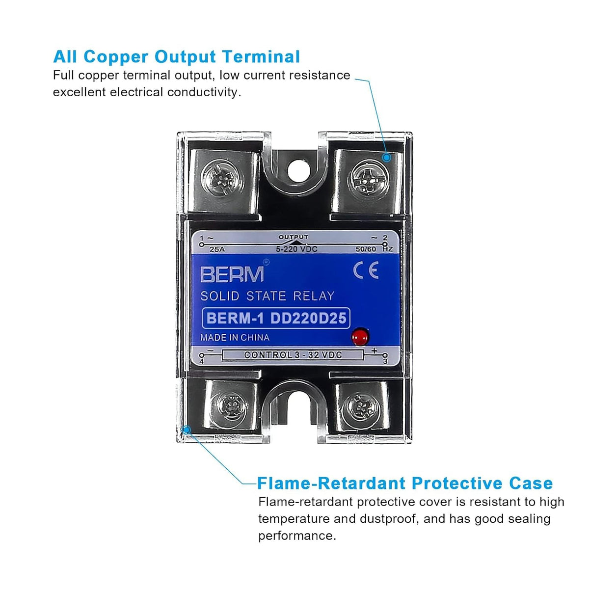 Solid State Relay SSR-25DD DC to DC Input 3-32VDC to Output 5-240VDC 25A Single Phase Plastic Cover