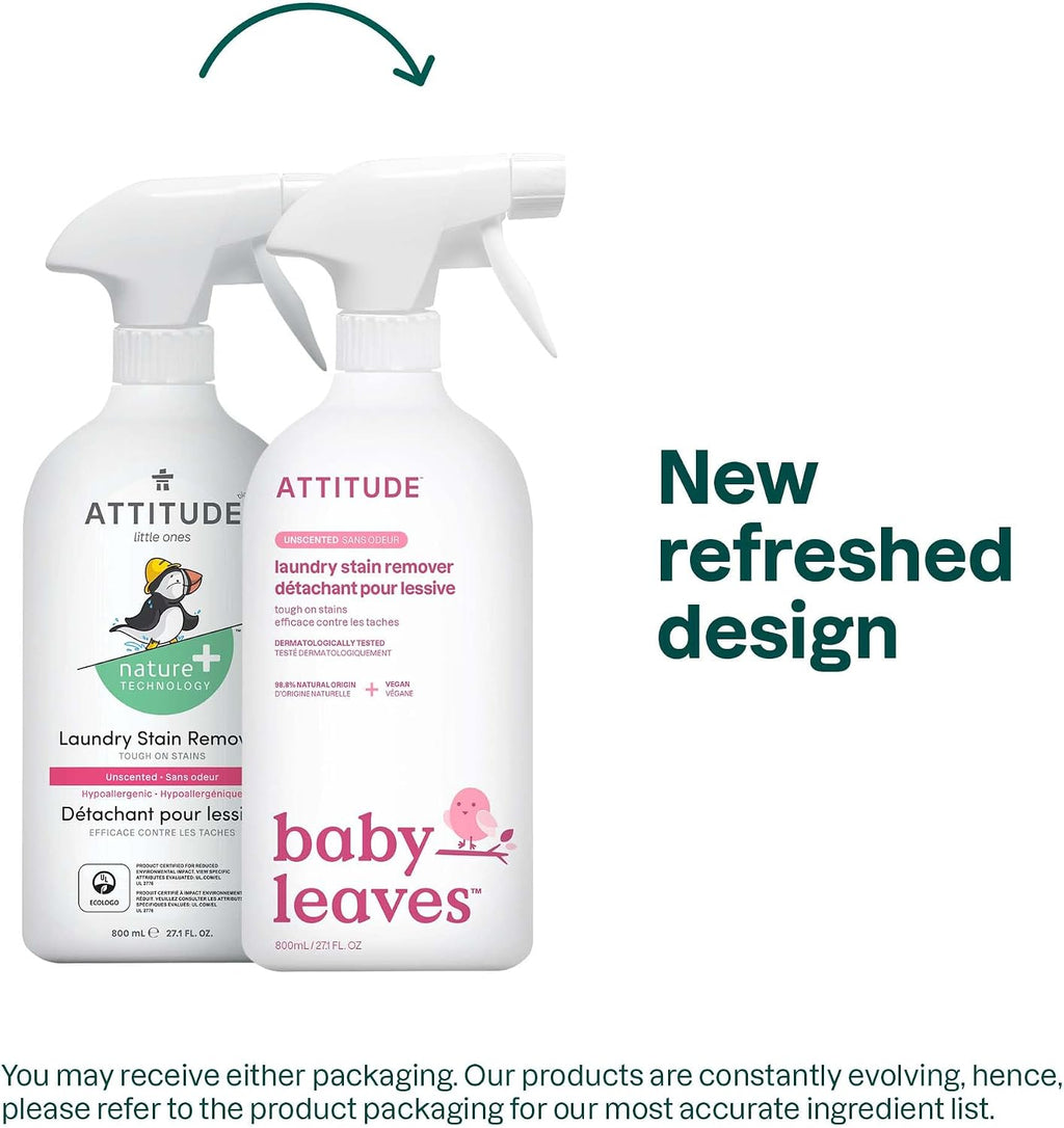 ATTITUDE Baby Laundry Stain Remover Spray, Free & Clear, 27 oz