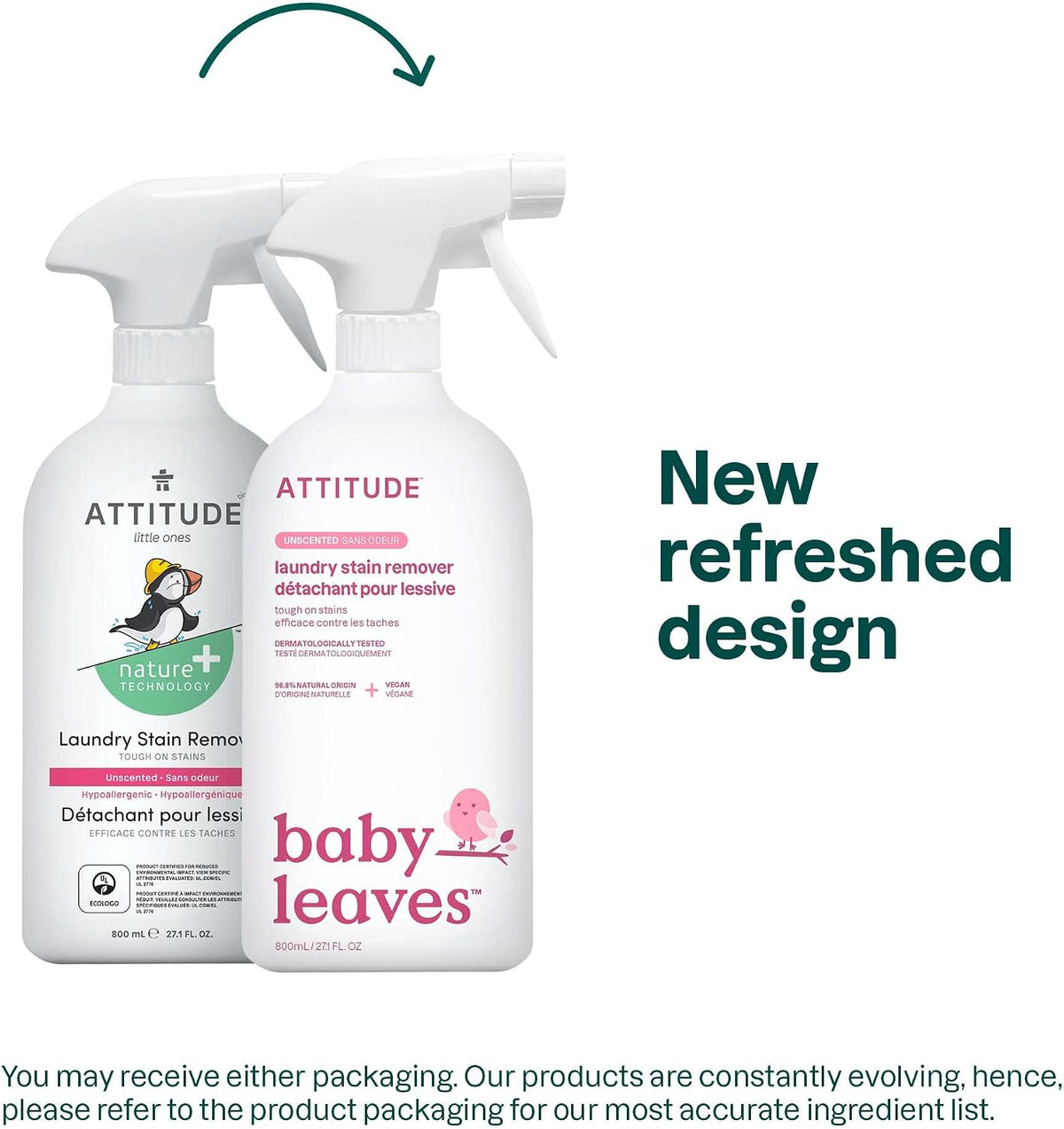 ATTITUDE Baby Laundry Stain Remover Spray, Free & Clear, 27 oz