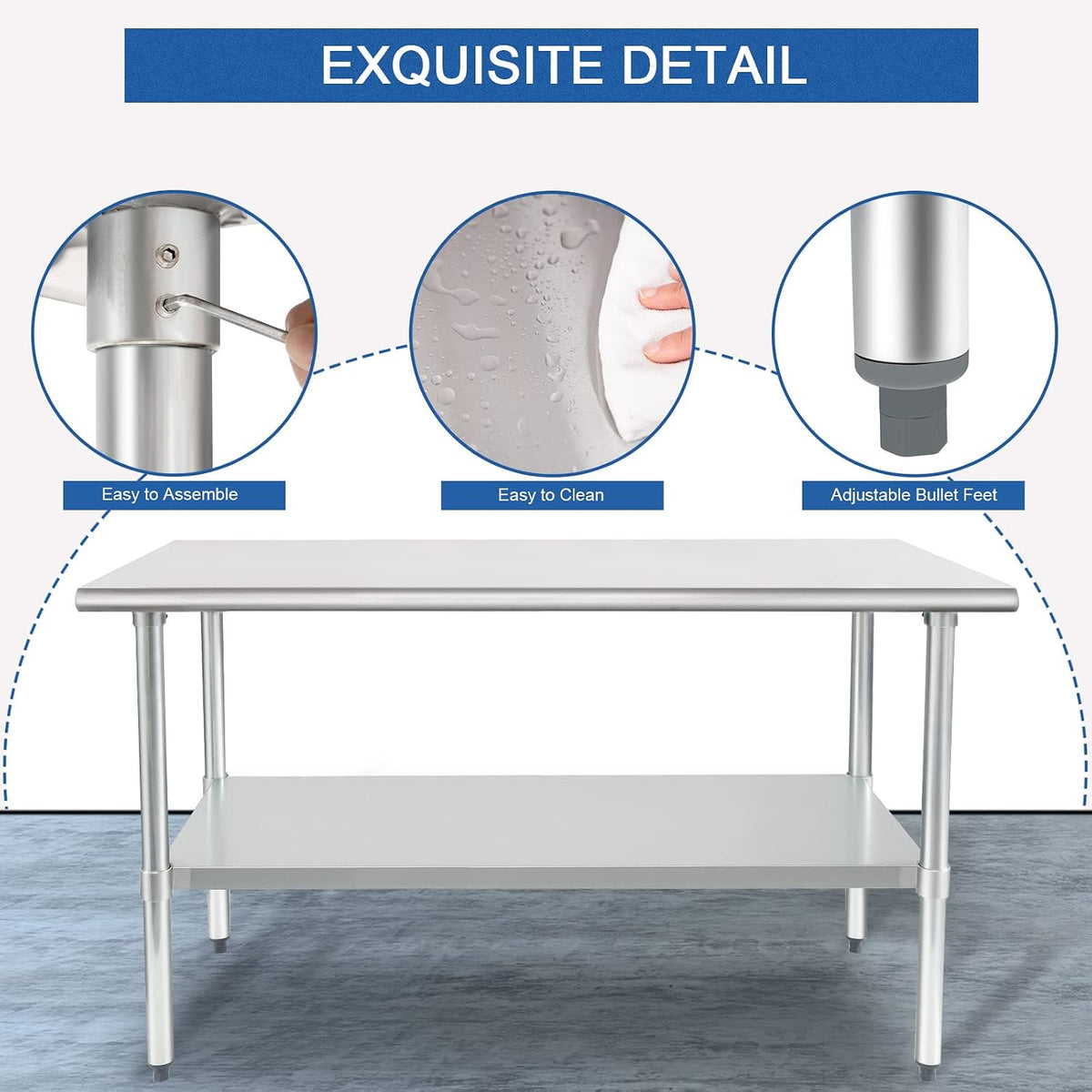 HARDURA Stainless Steel Table with Undershelf and Galvanized Legs NSF Heavy Duty Commercial Prep Work Table for