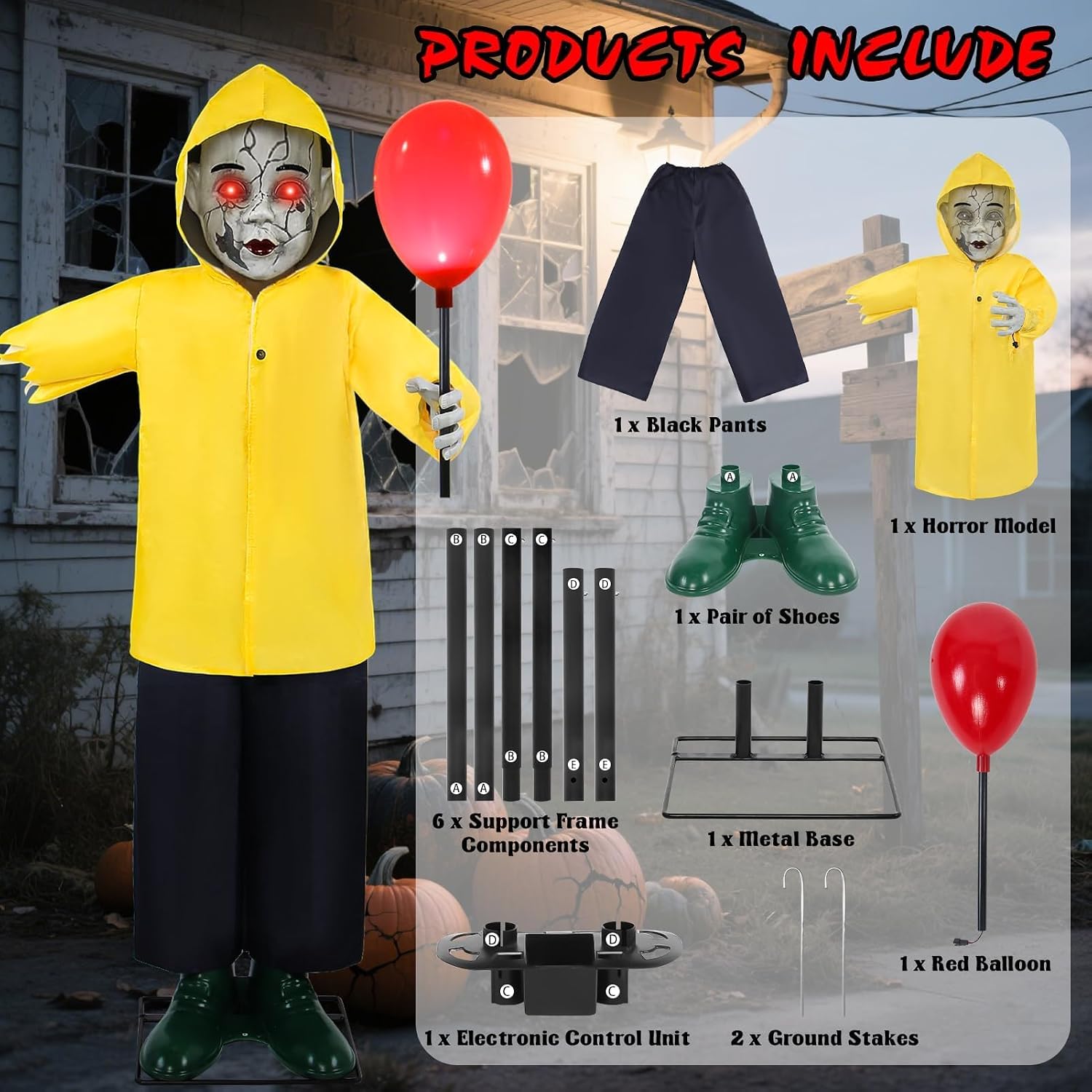 Halloween Animatronics Decorations 4FT Life Size Animated Props | with Creepy Sound Activated Sensor Glowing Balloon