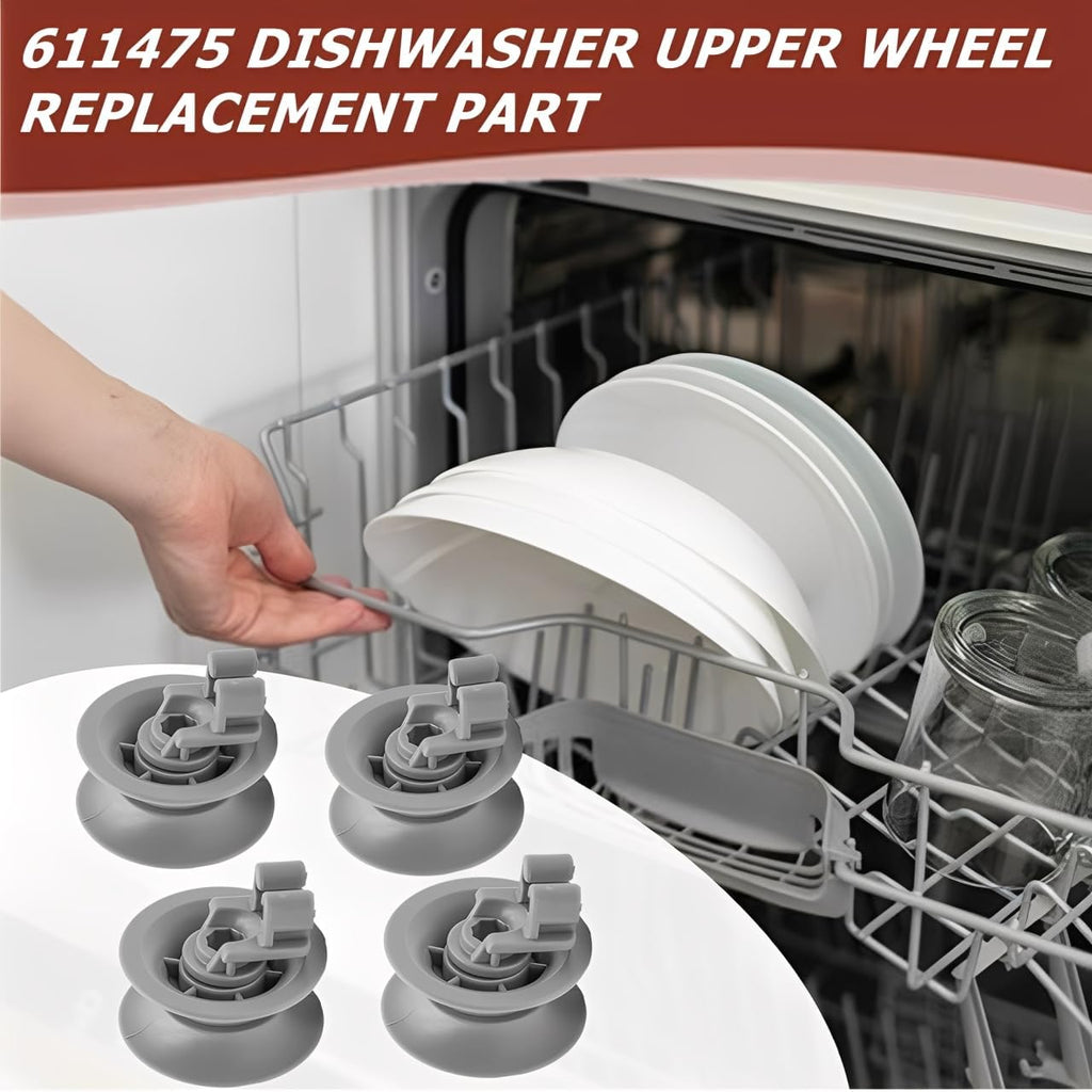 4-Pack Dishwasher Upper Wheel Assembly 611475 Dishrack Upper Rack Wheel,Replace Model 1559847 AH3477735 (UPPER ROLLER-Grey)