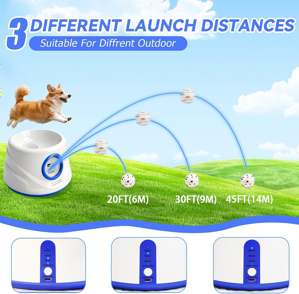 Automatic Ball Launcher for Dogs with 8 Balls - Adjustable Distance up to 50ft,Charger, Whistle & Storage Bag