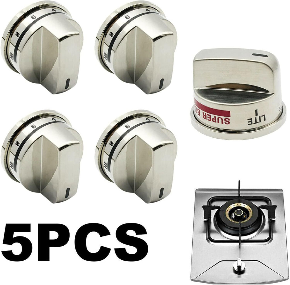 Mintu 4 Gas Stove Knobs & 1Pcs Super Boil Knobs Replacement for Range - LG RangeStoveOven Model LGSF0230 Parts LRG30855ST, LRG30355ST, LRG30357ST