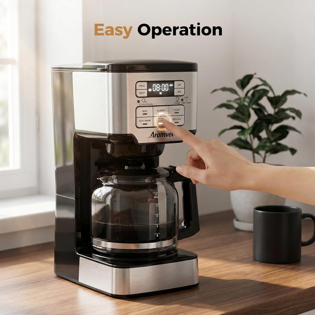 12-Cup Drip Coffee Maker Programmable, Adjustable Brew Strength | 24-Hour Delay Brew & 4-Hour Keep Warm, 1-4