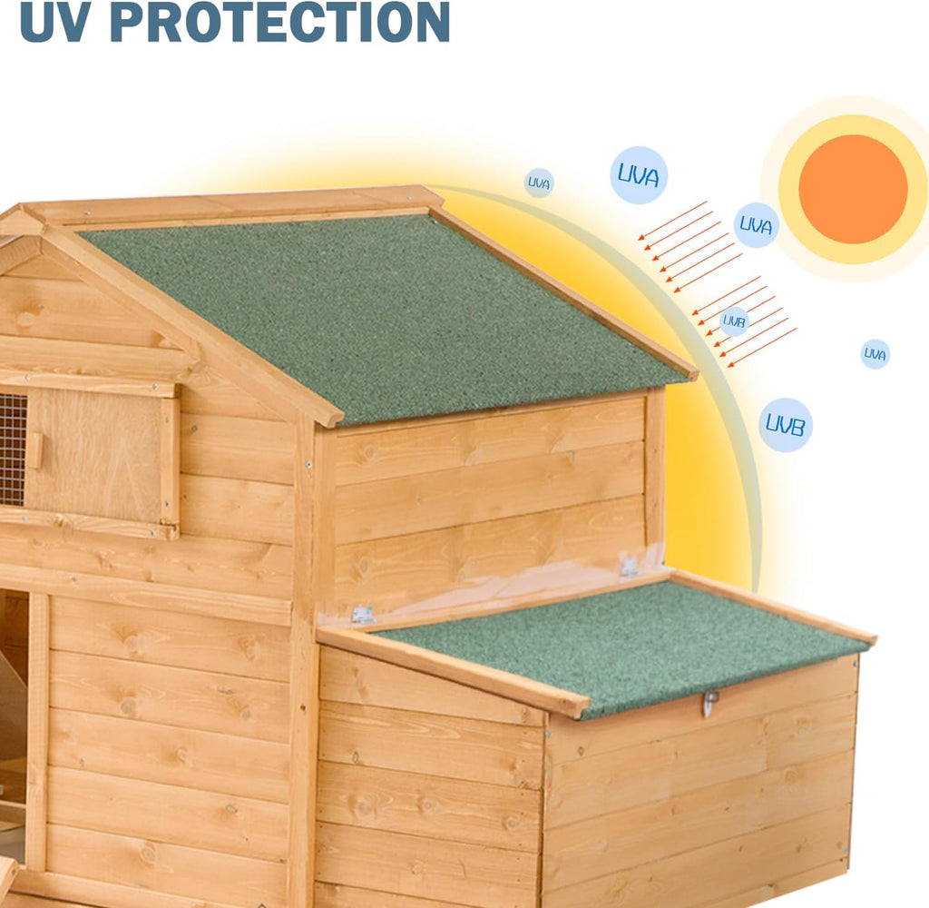 Large Chicken Coop with Wheels, Waterproof Outdoor Hen House for 6-8 Chickens, Movable Chicken House with Two Nesting