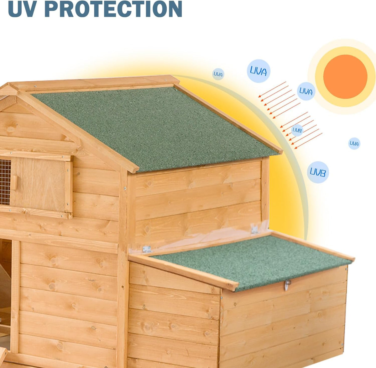 Large Chicken Coop with Wheels, Waterproof Outdoor Hen House for 6-8 Chickens, Movable Chicken House with Two Nesting