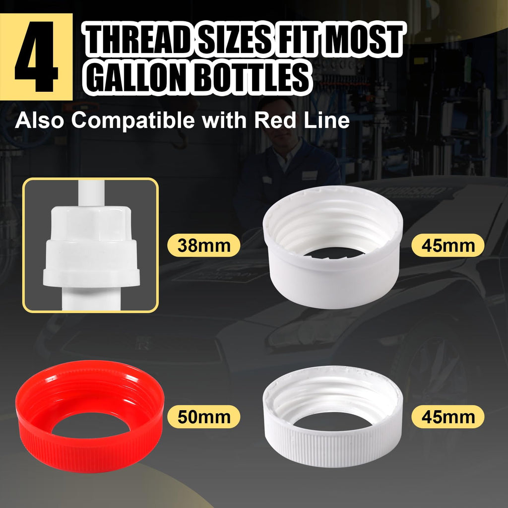 Fluid Pump for Gallon Bottles, 4 Size Cap Adapters (38/40/43/50mm) + Extension Tubes, Wide-Mouth Quart Compatible， Antifreeze with This 30cc Hand Pump(Not for Standard Quart)