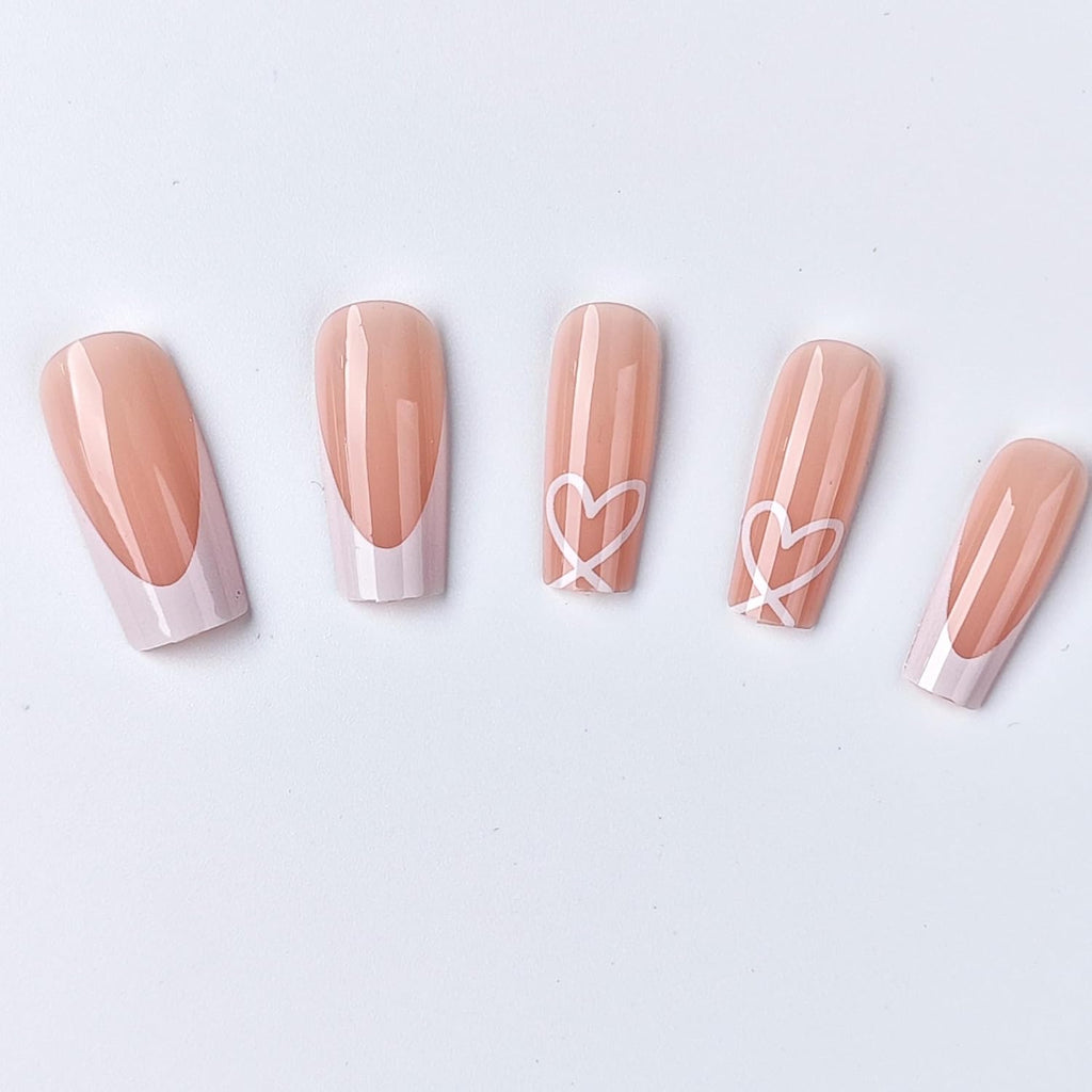 White French Tip Press on Nails, Medium Square Fake Nails