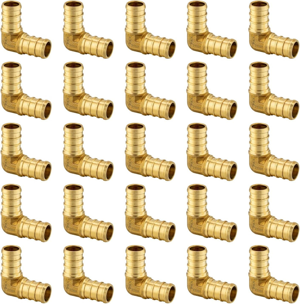 25PACK EFIELD 1/2 Inch Pex Elbow Barb Crimp Brass Fitting(PEX1807052-25)