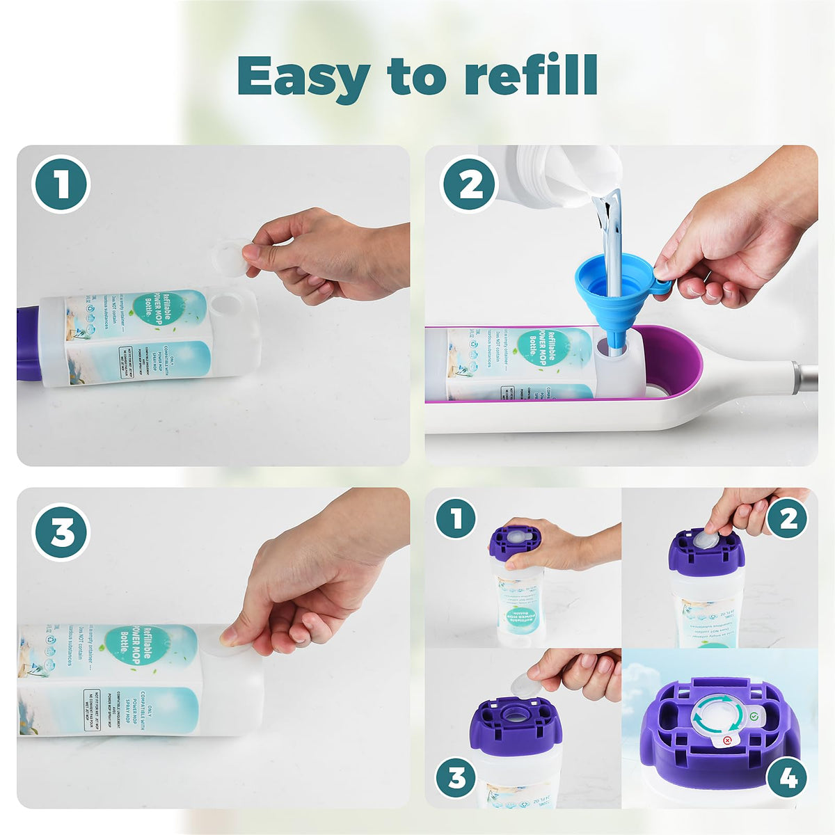 720ml Reusable Solution Bottle for Swiffer Powermop Mop, Leak-Resistant Lock