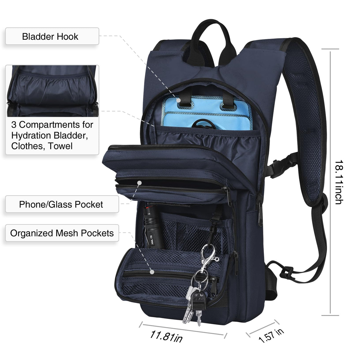 Hydration Backpack with 3L Water Bladder, Tactical Pack for Hiking