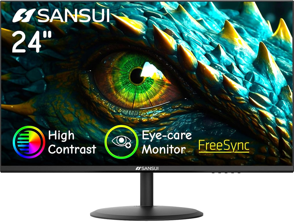 Computer Monitor 24 inch Eye Care FHD 1080P Display HDMI,VGA Ports with 178° Viewing Angle/Frame-Less/Tilt/VESA
