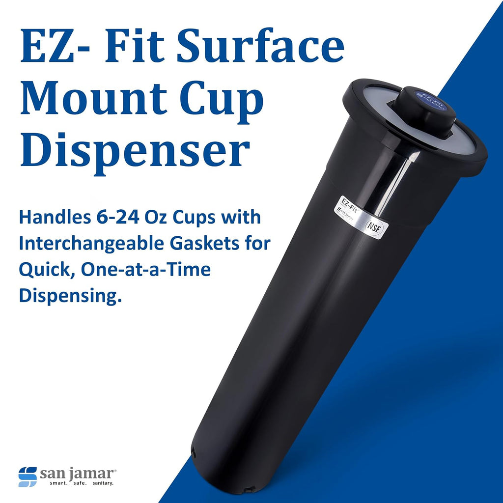 San Jamar Ez-Fit Surface Mount Cup Dispenser Fits 8-46 Oz Cups with Interchangeable Gaskets for Restaurants, Dining