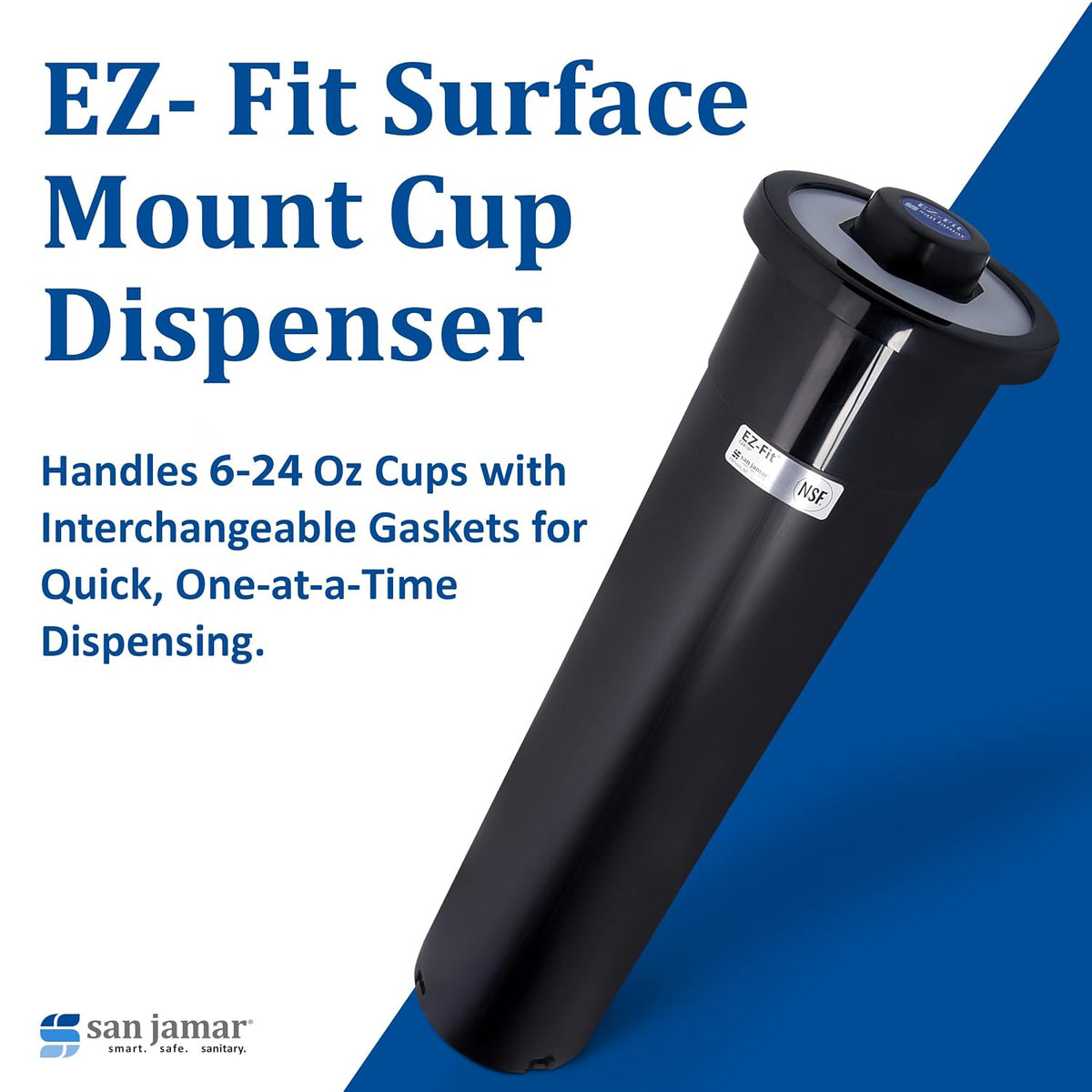 San Jamar Ez-Fit Surface Mount Cup Dispenser Fits 8-46 Oz Cups with Interchangeable Gaskets for Restaurants, Dining