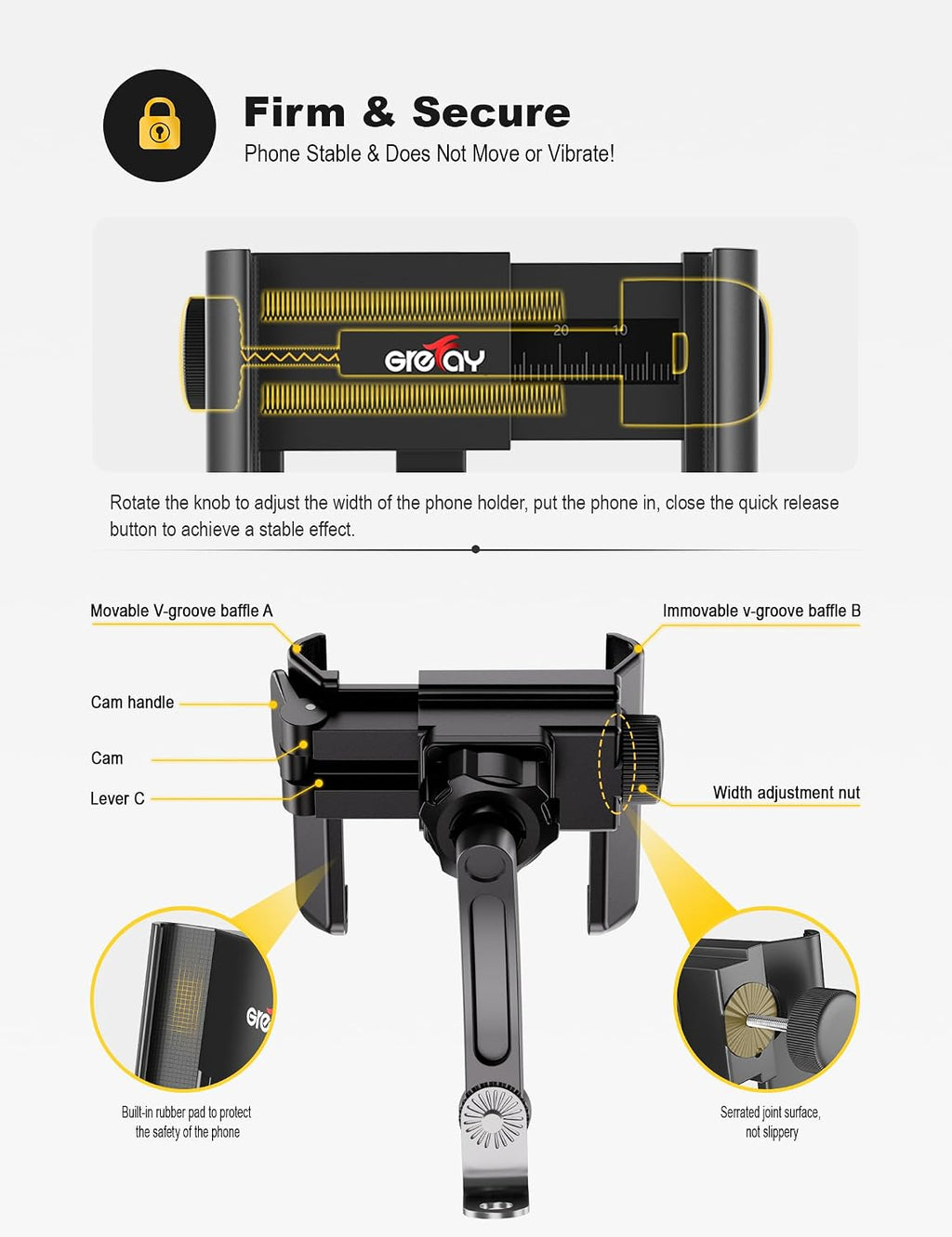 Motorcycle Phone Mount, 1S Quick Release Anti Shake Motorbike Phone Holder for 3.5-7.0 Inch Smartphone for Motorcycle